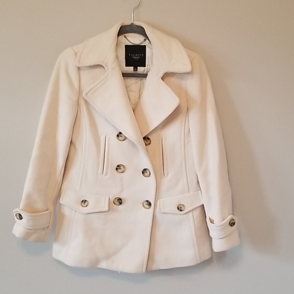Talbots cream wool pea coat petite sz 2
